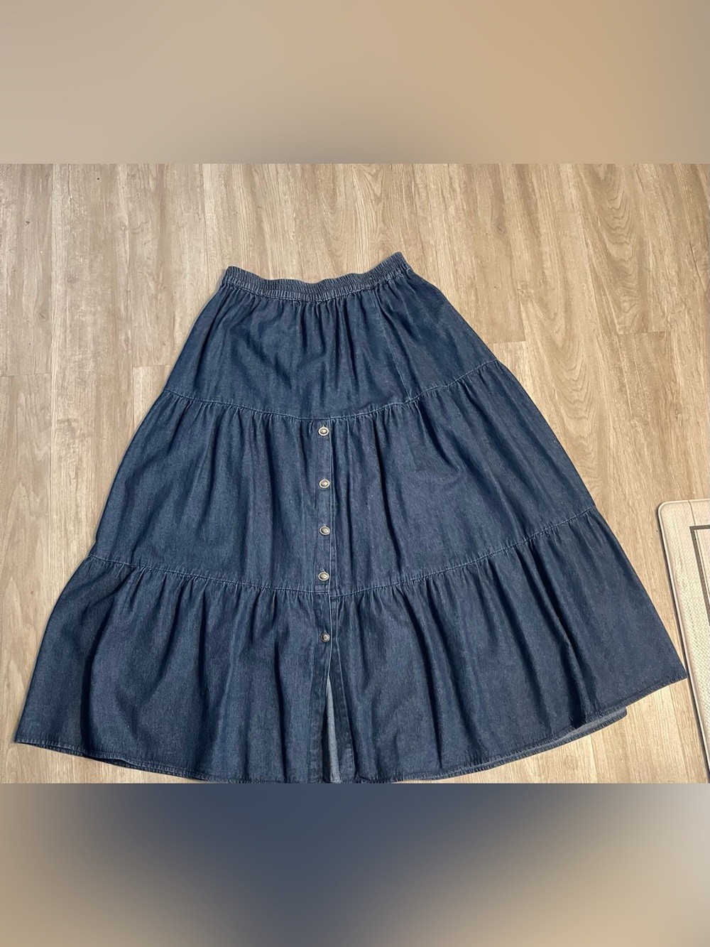 Intel Dark Denim Tiered Button-Front Maxi Skirt